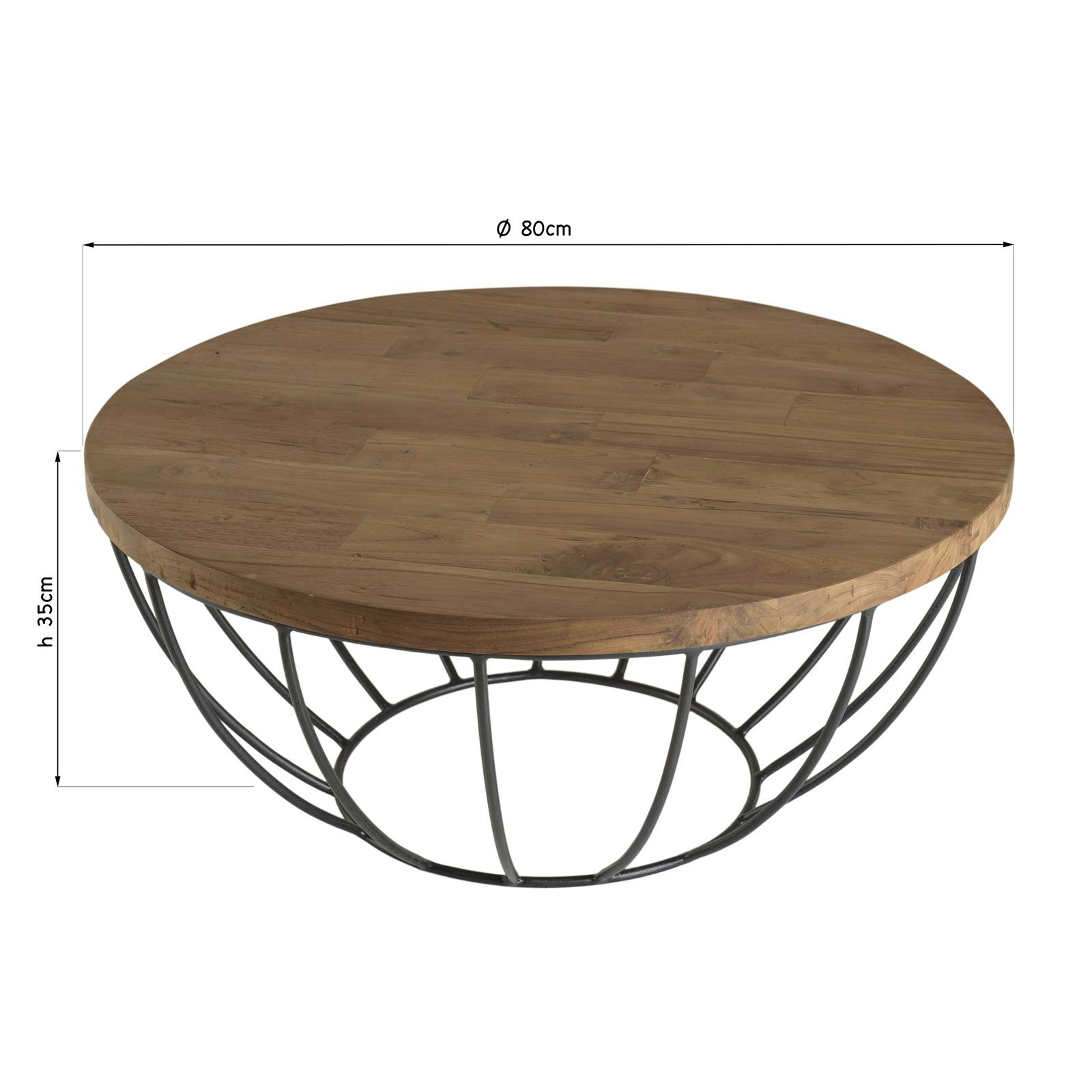 Table basse ronde en teck recyclé et métal D80cm SWING