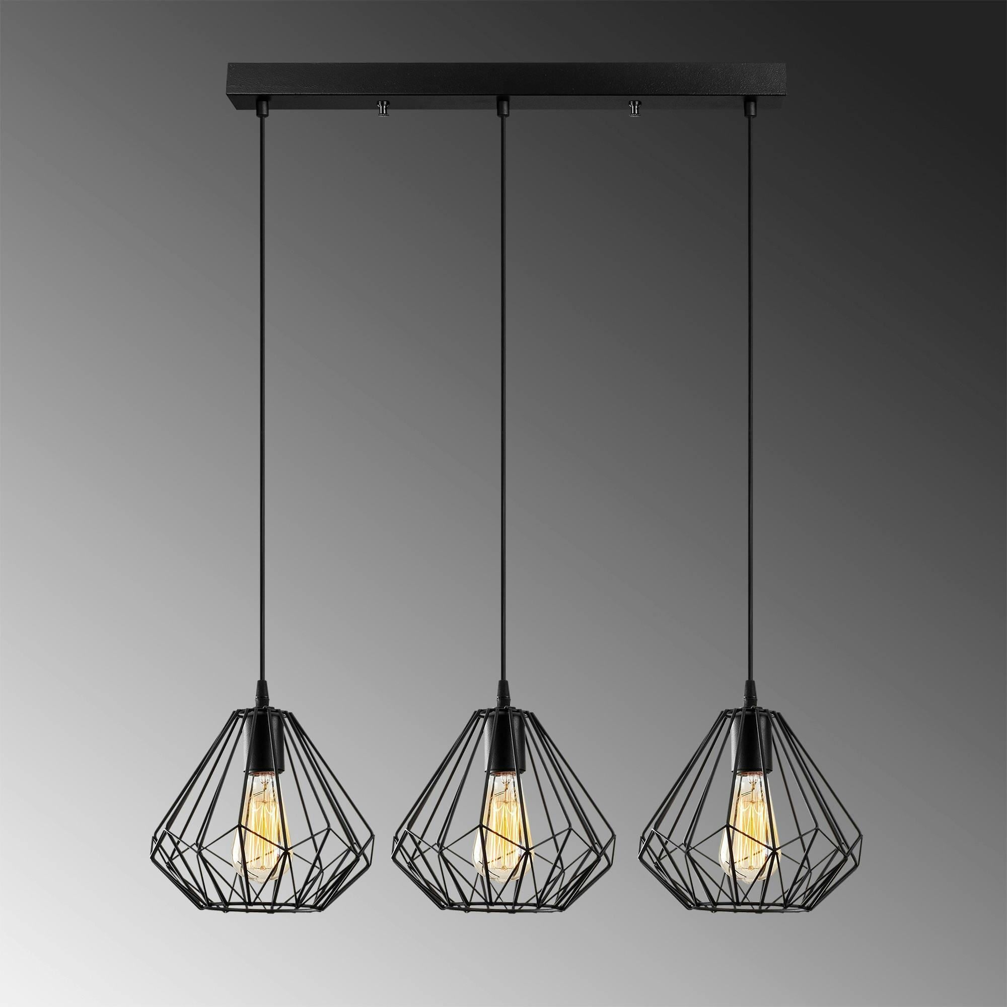 Suspension de table noire design diamant 3 abat-jour ERZIN