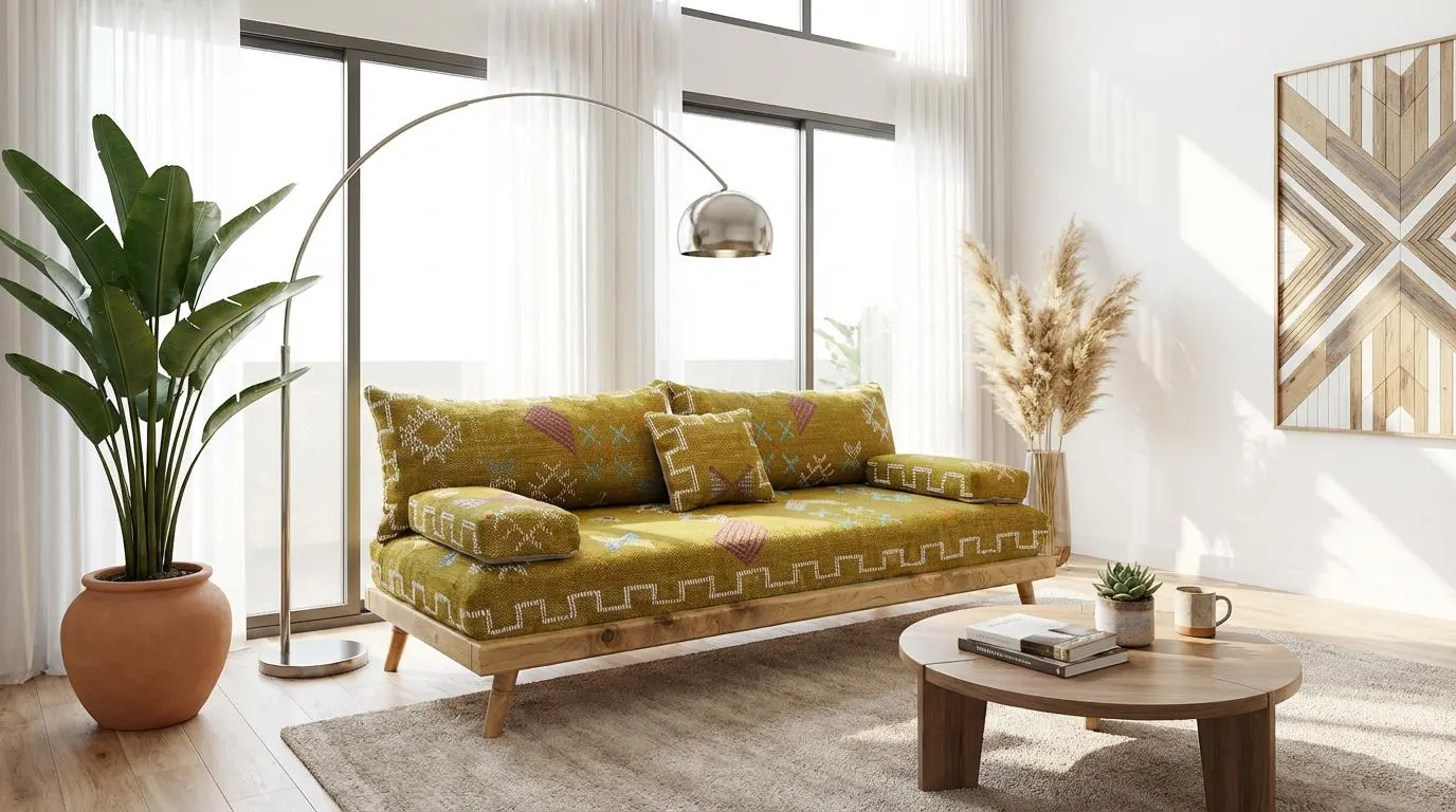 Authentic Moroccan Handmade Wool Sofa with Foam & Solid Cedar Wood Base more color choice