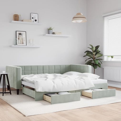 NNEVL Daybed with Trundle and Drawers Light Grey 90x190 cm Velvet