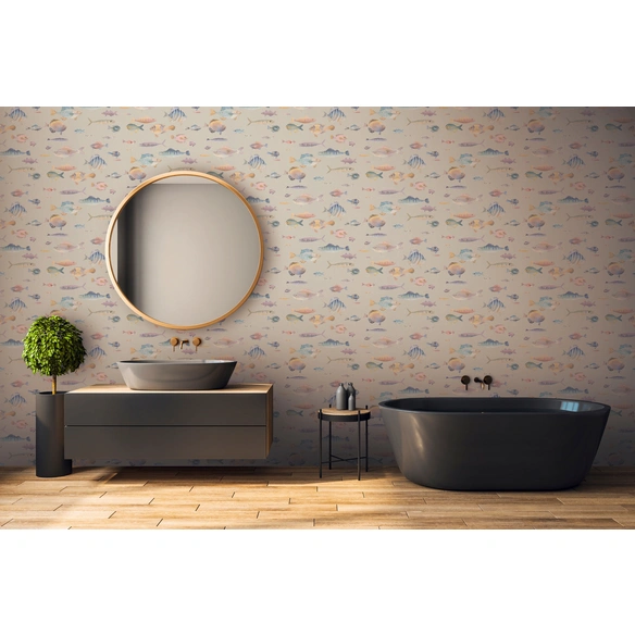 Vliestapete, 10,05x0,53 cm, Fische grau