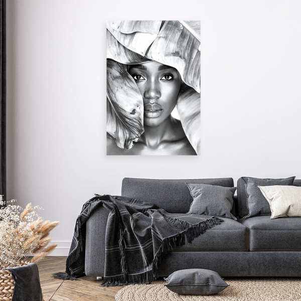 Obraz czarno biały do salonu sypialni, Portret Kobiety i srebrne 20x30