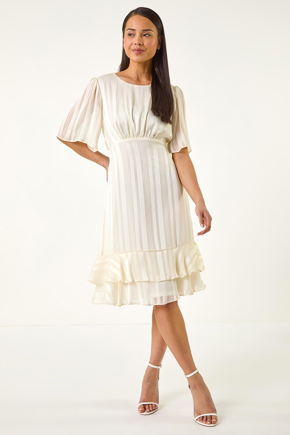 Roman Petite Stripe Frill Hem Midi dress