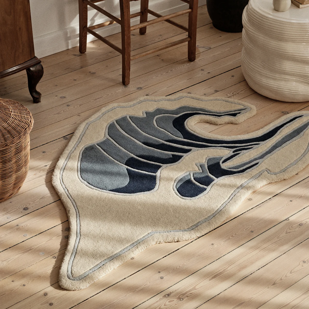 Broste Copenhagen - Wave Teppich, 85 x 160 cm, blau