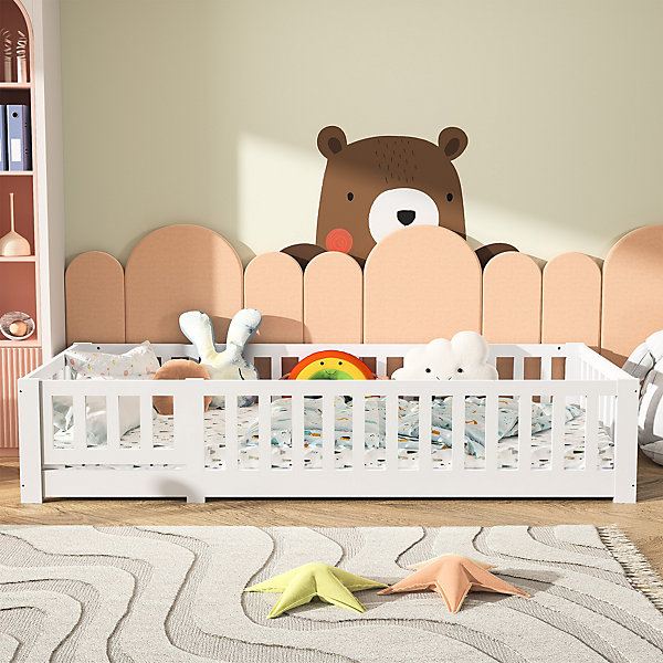 Lit pour enfant 90 x 200 cm avec protection anti-chute et porte, sommier à lattes,blanc