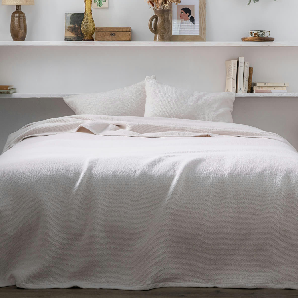 POEME - Couvre-lit uni en jacquard de coton greige 240x260