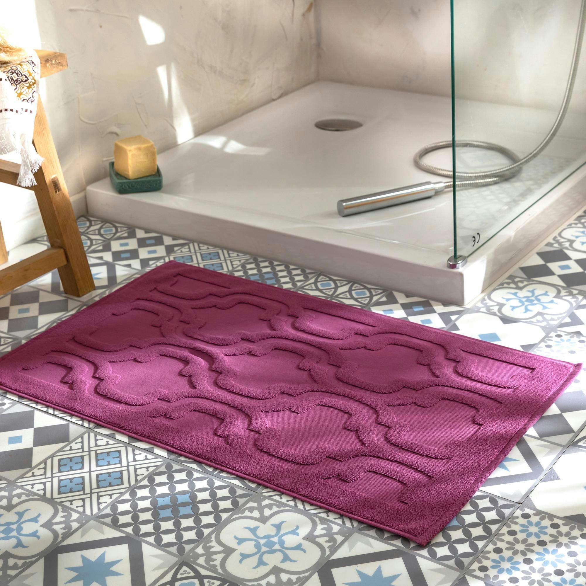 MIHRAB - Tapis de bain 50x80 violet aubergine en coton 940 g/m²