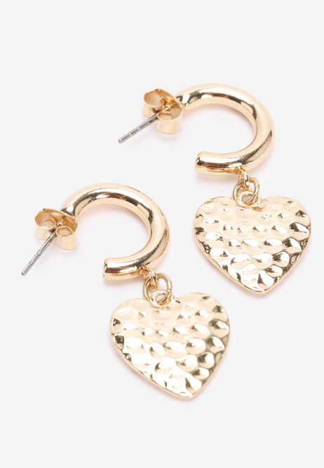 Womens Gold Textured Heart Hoop Earrings