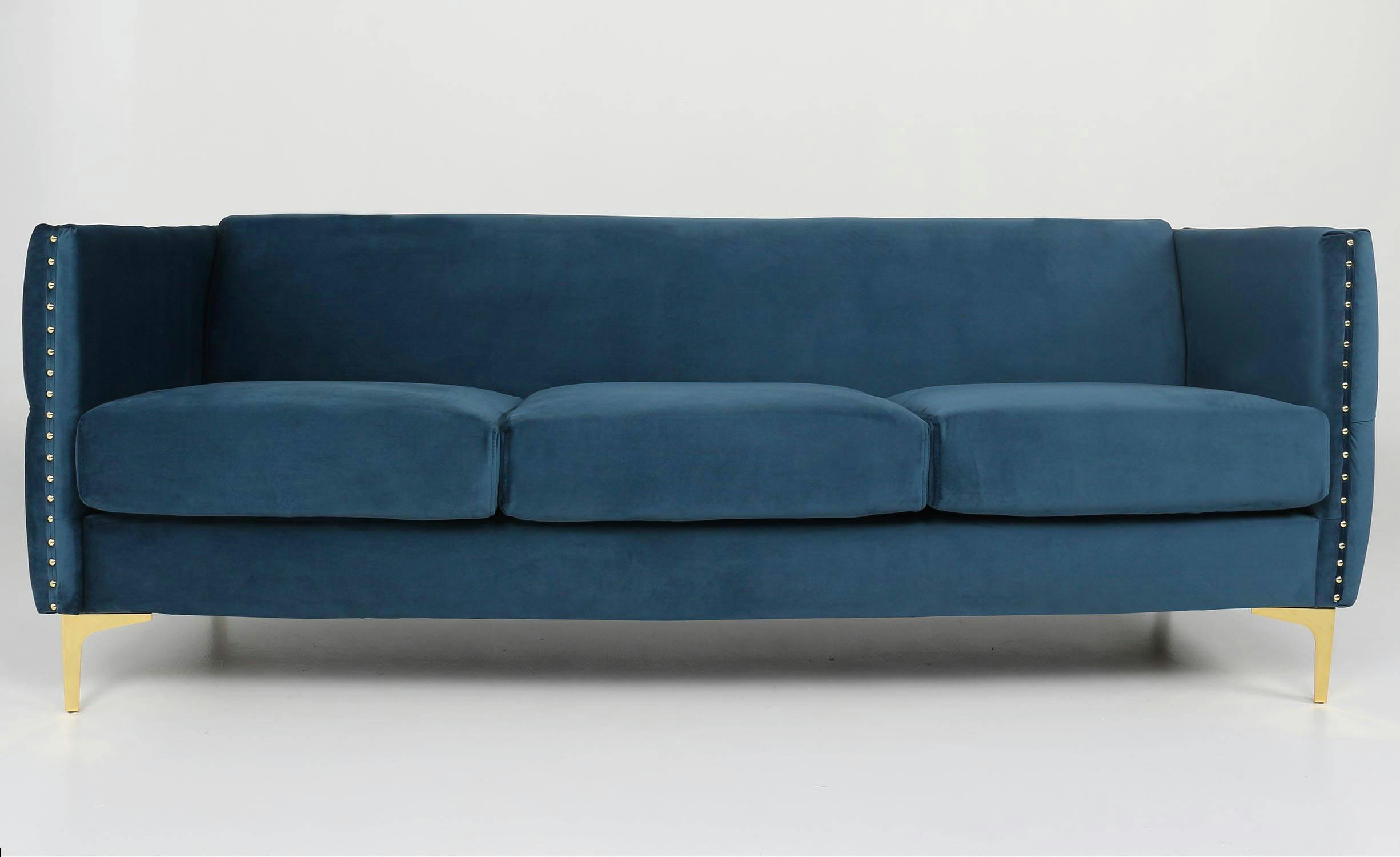 JOSHUA - Canapé 3 places velours bleu