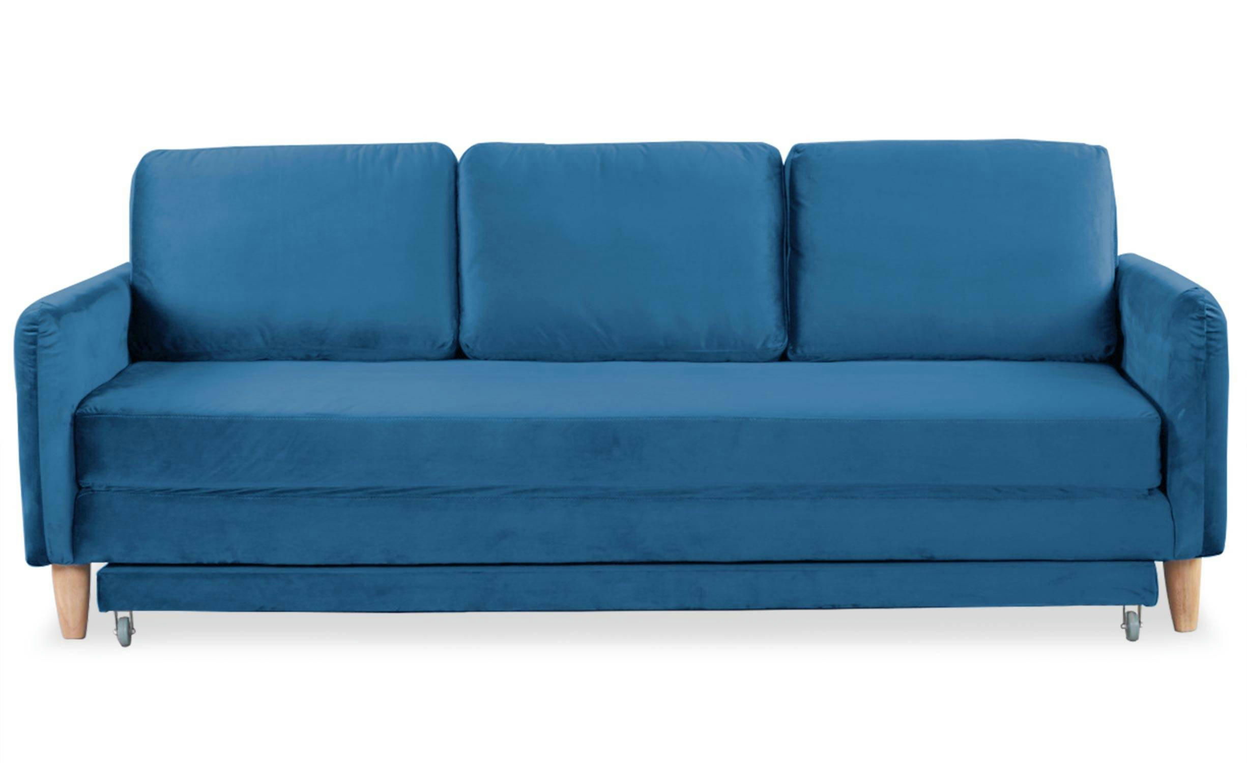 FLIXO - Canapé 3 places convertible velours bleu
