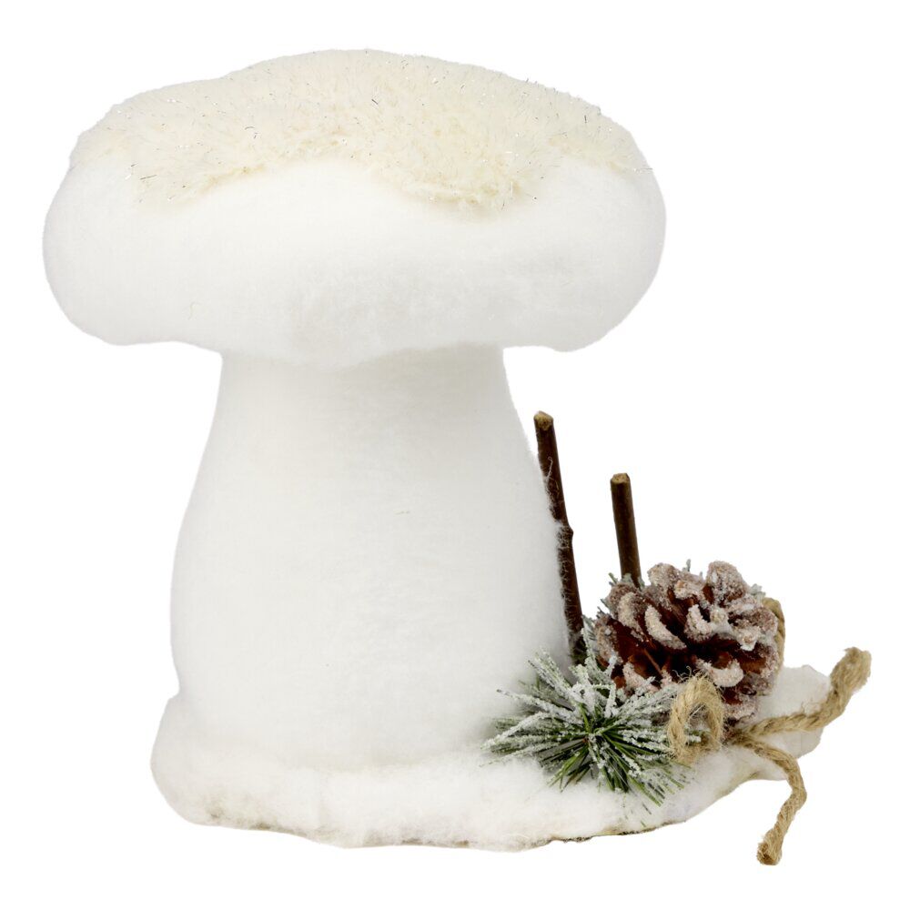 Champignon de No&euml;l effet fourrure blanc H20cm