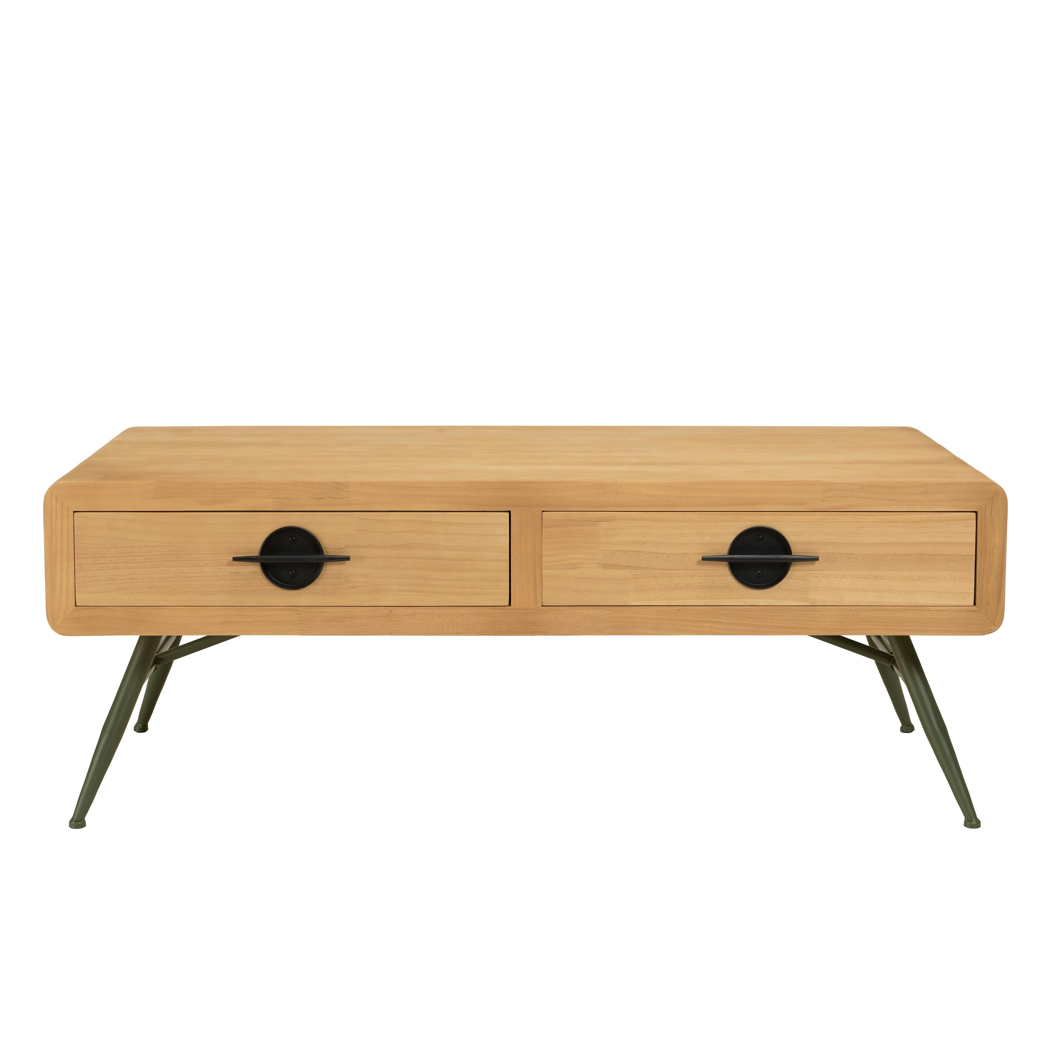 Table de salon bois clair et pieds métal vert BAGAN
