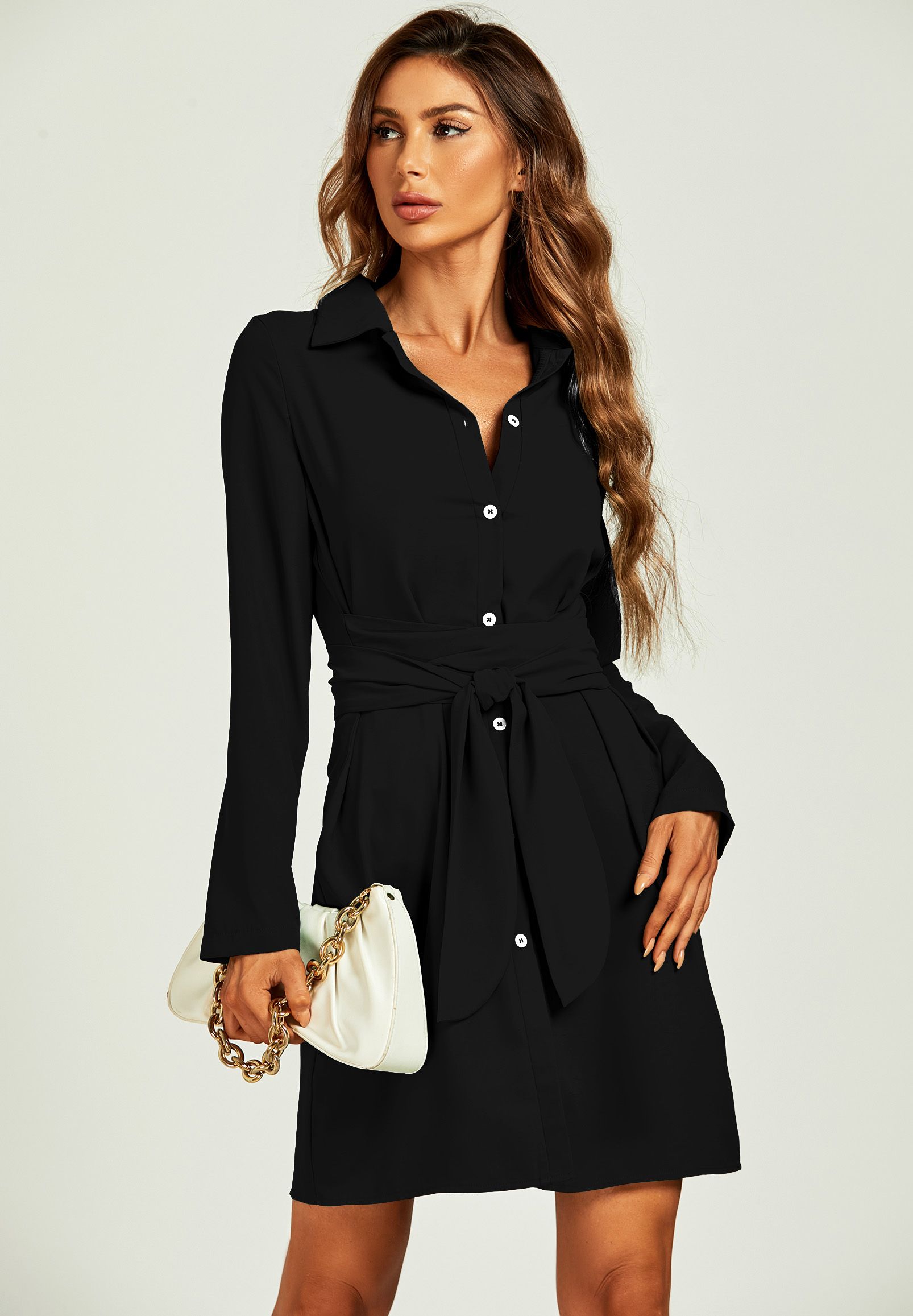 FS Collection Shirt Mini Wrap Dress In Black