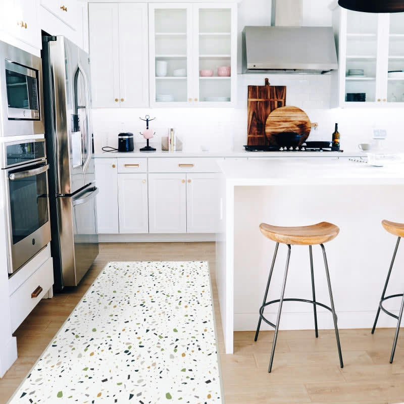 TERRAZZO - Tapis vinyle vert et gris terrazzo 48x198 cm