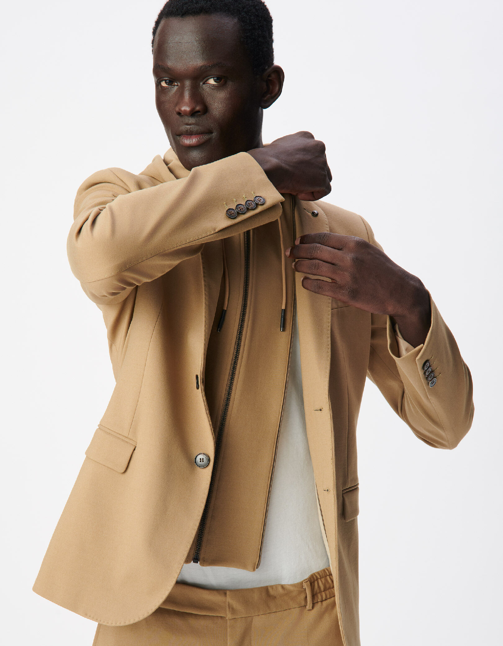 Veste de costume beige foncé maille parementure Homme