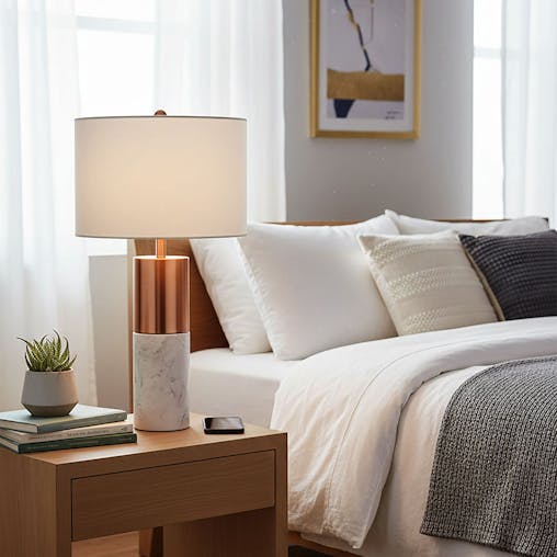 SOGA 2X 60cm White Marble Bedside Modern Desk Table Lamp Living Room Shade with Cylinder Base