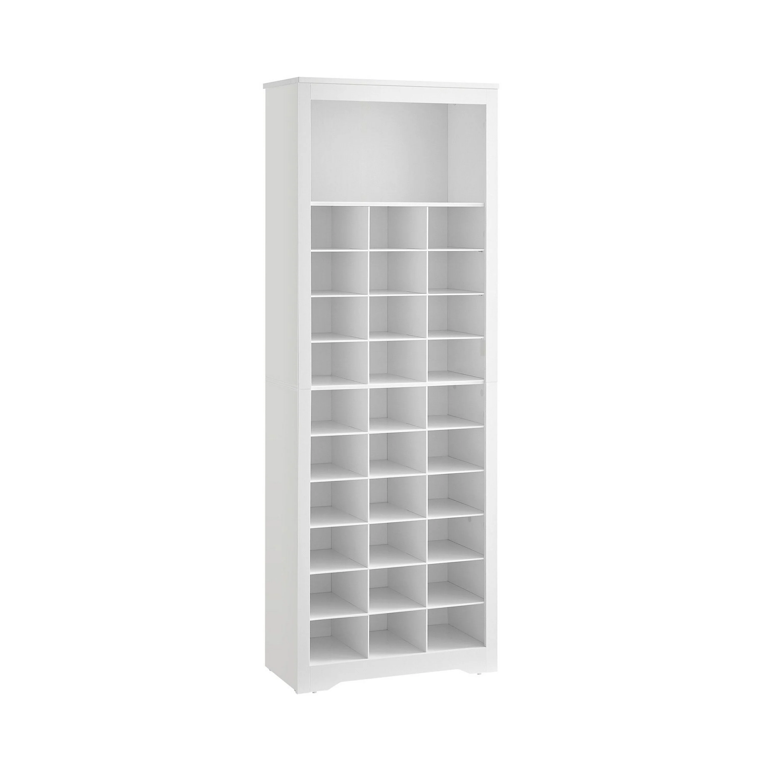74 Inch Shoe Rack, Wide Top Shelf, 30 Pairs Storage Compartments, White