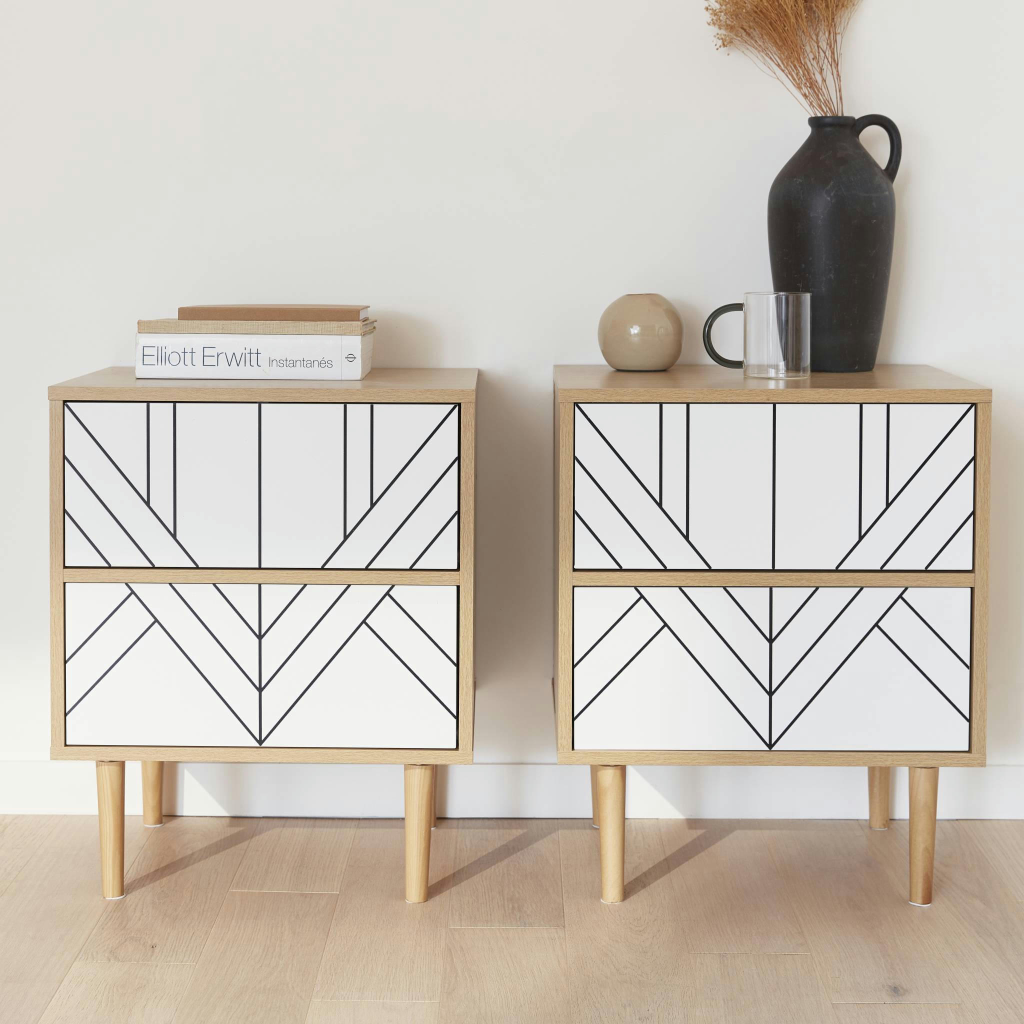 MIKA - Lot de 2 tables de chevet décor et bois blanc