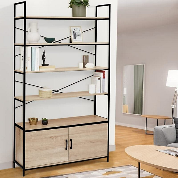 Armoire Style Industriel Rangement Etageres   Placard Bois NaturelSejour