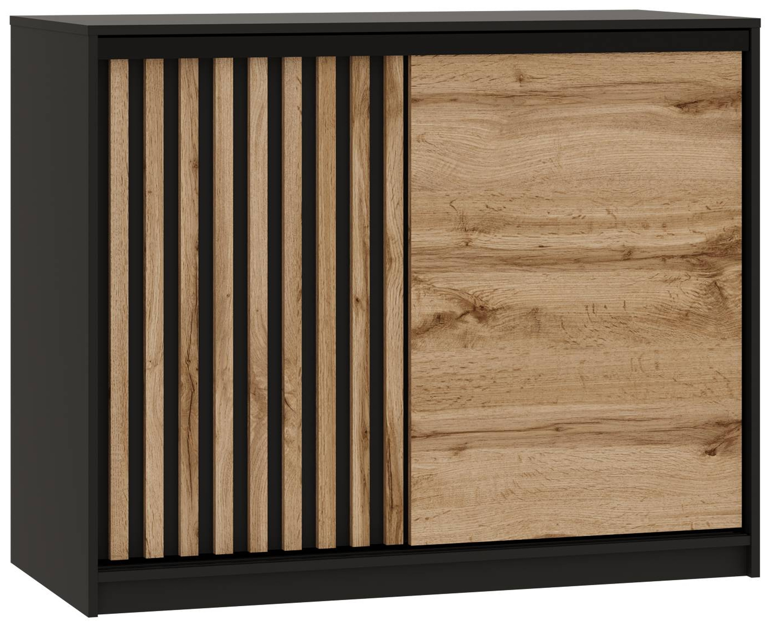 Komoda przesuwna z lamelami 120 cm LOFT czarny / dąb wotan