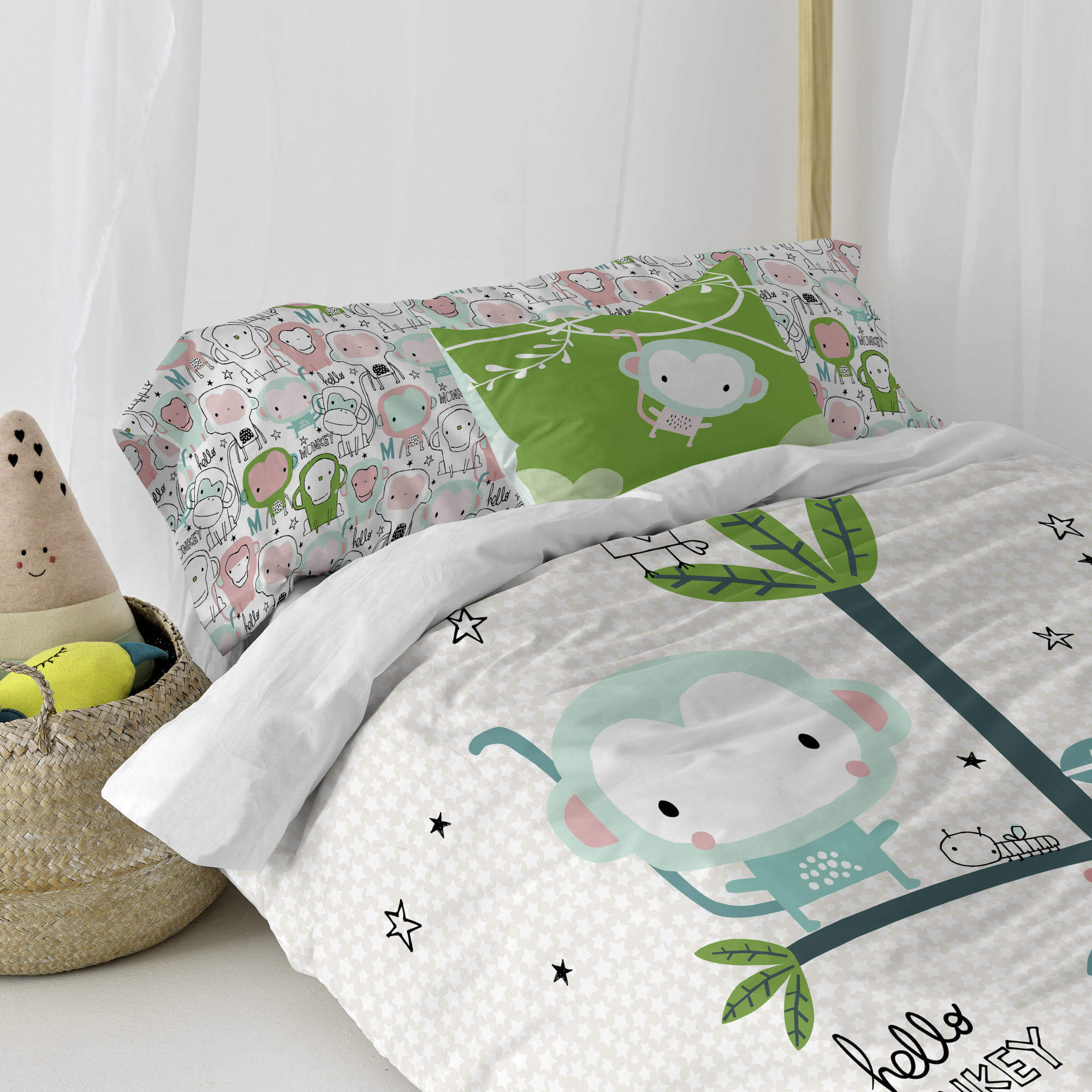 Macaque Kussenhoes 50x30 cm Moshi Moshi, Veelkleurig, 100% katoen, de