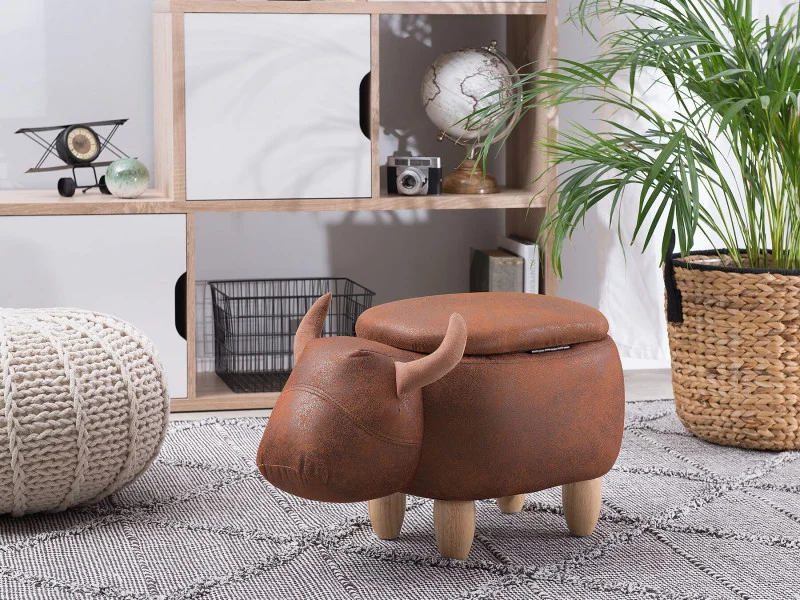 Pufa zwierzak ze schowkiem ekoskóra jasnobrązowa COW