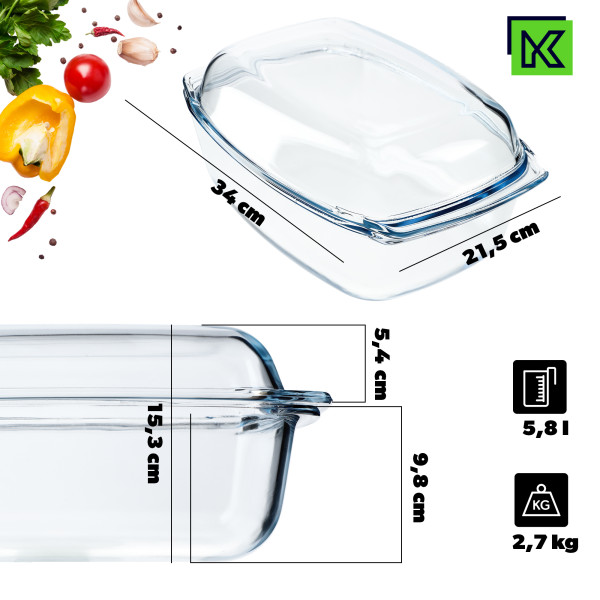 Kadax Naczynie Żaroodporne z Pokrywą 5,8L Duże