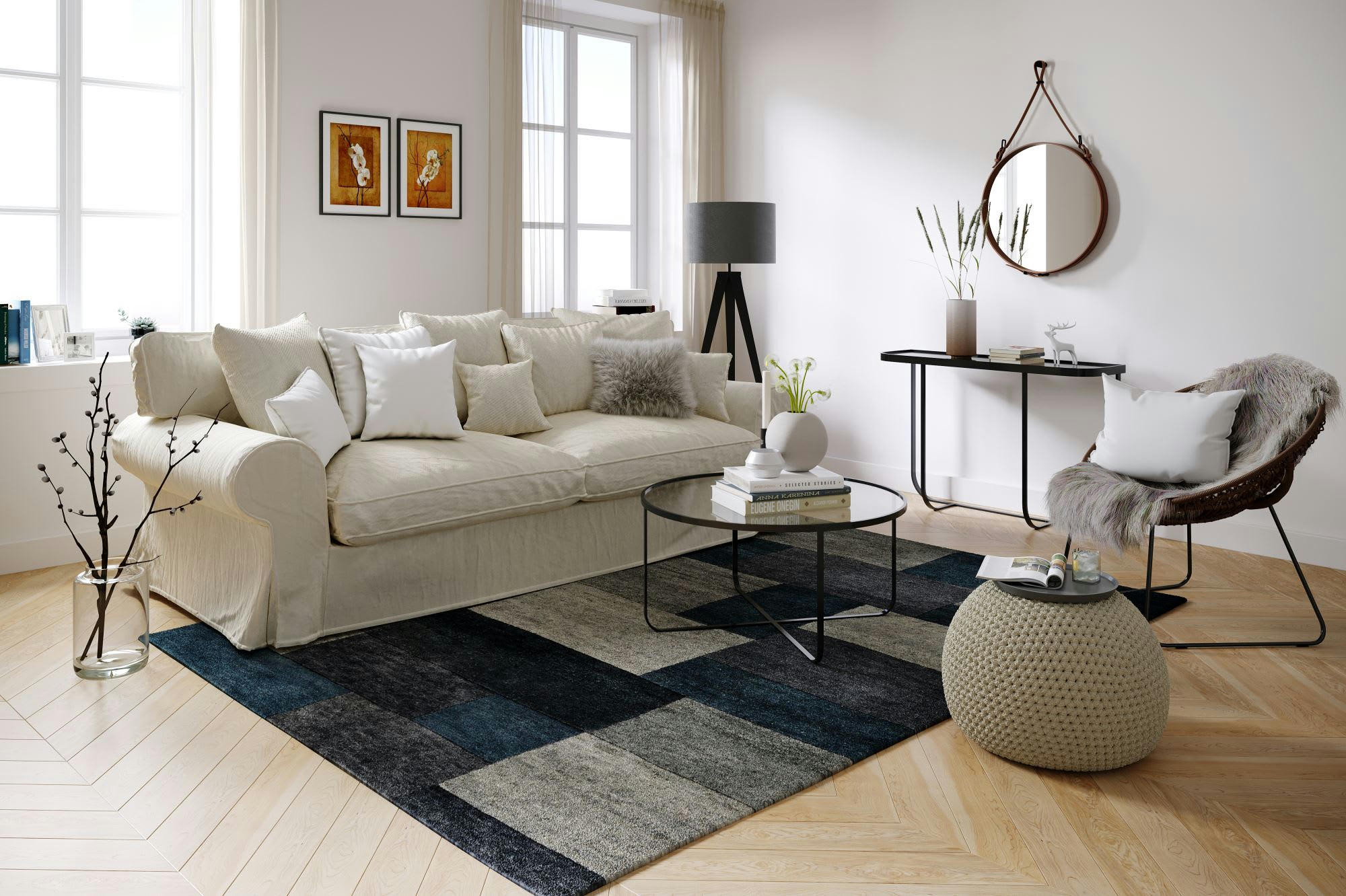 DALAS - Tapis moderne noué main en laine anthracite 250x300 cm