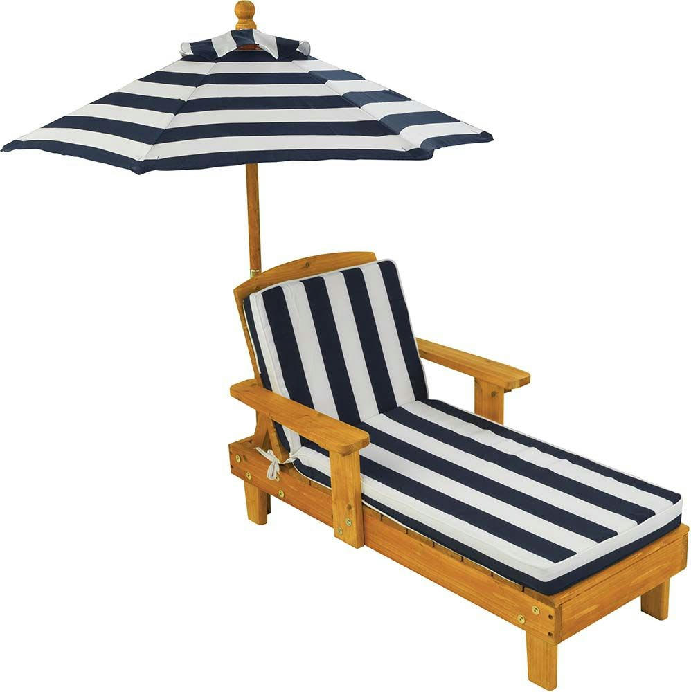 - Chaise longue d'extérieur pour enfant avec parasol bleu