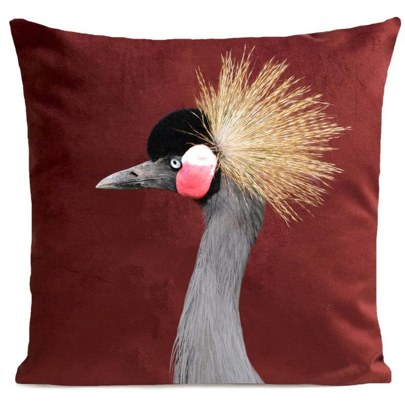 - Coussin oiseau velours grenat 40x40cm
