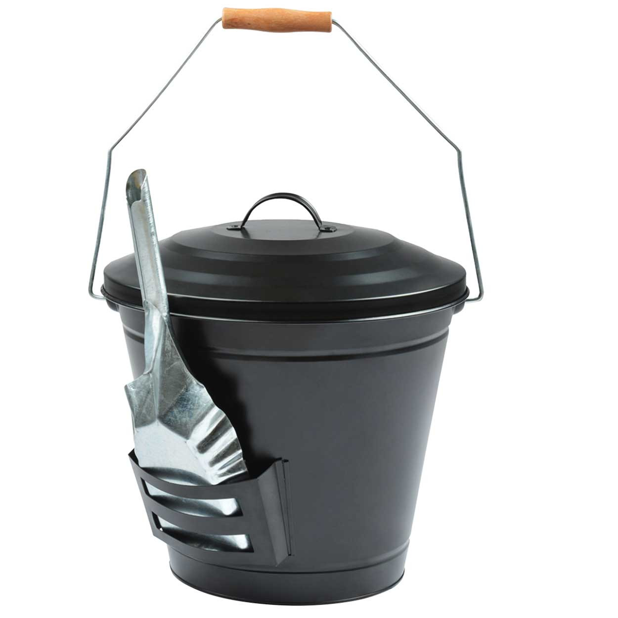 Wiaderko na popiół stalowe czarne 34 cm z łopatką do kominka