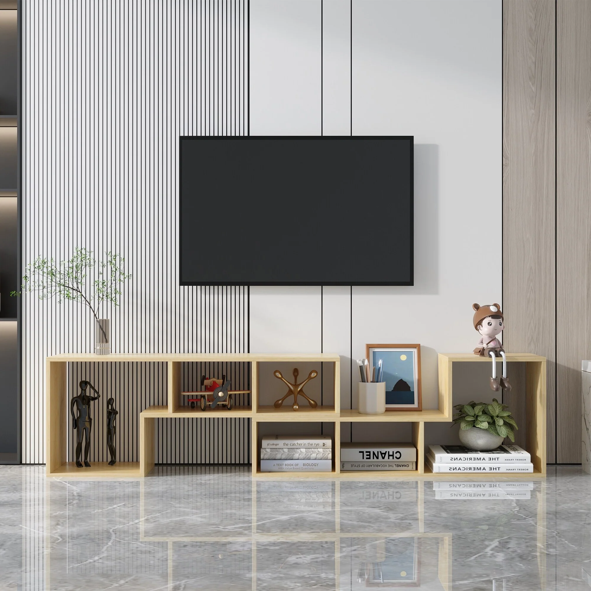 Oak 41 L-Shaped TV Stand with Open Shelves for TVs Up to 40