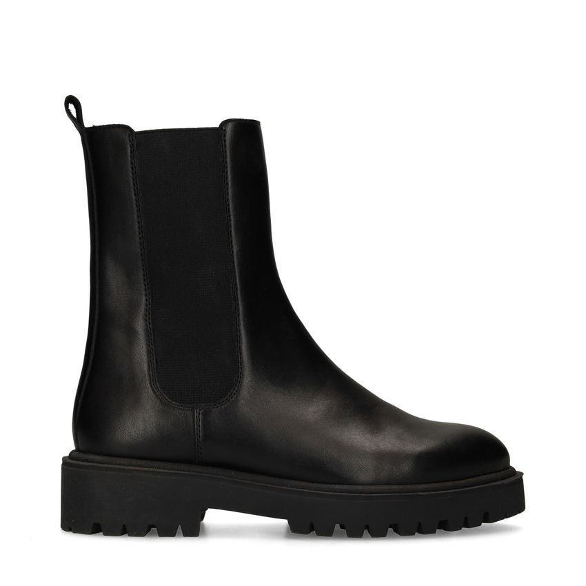 Manfield Zwarte leren chelsea boots