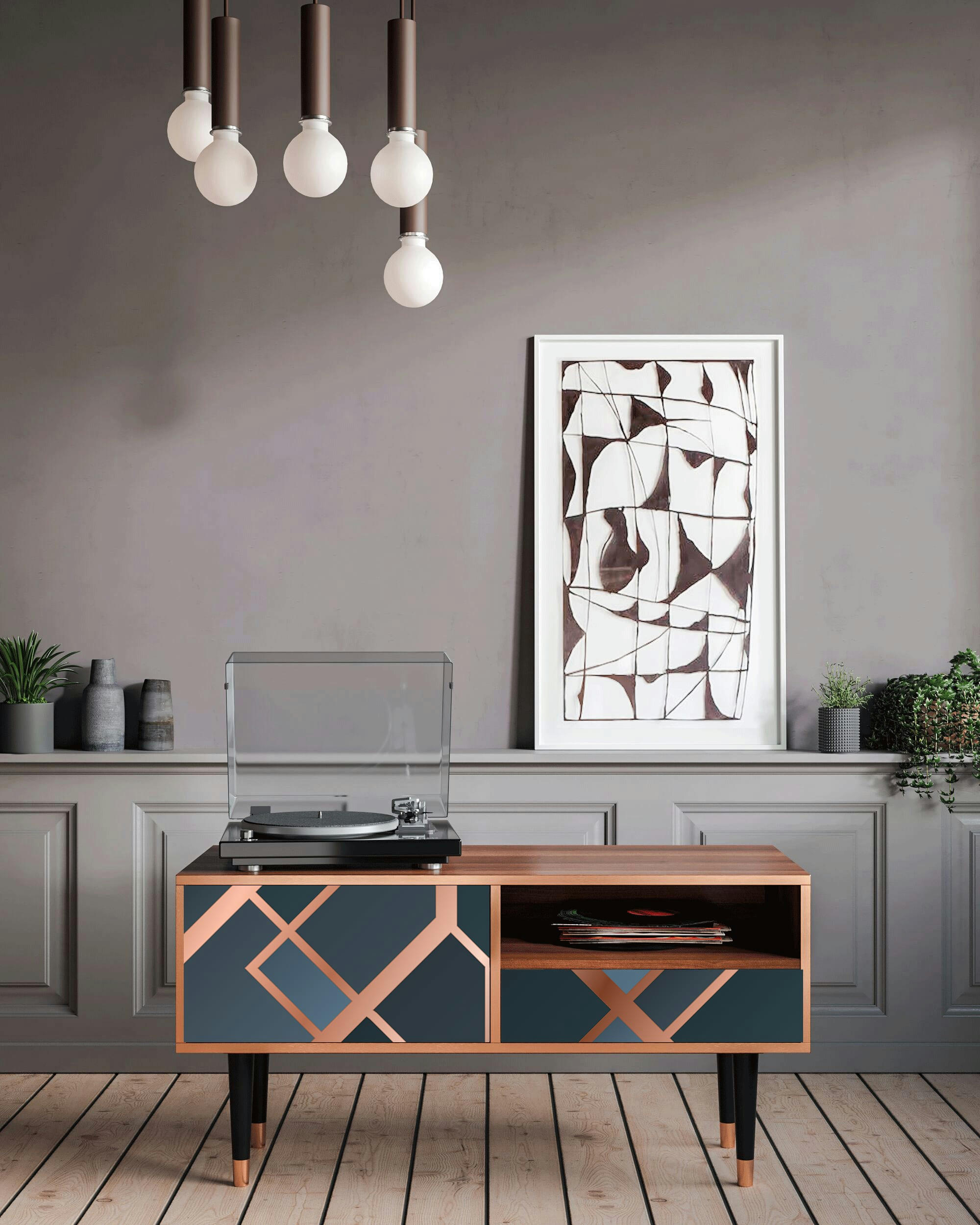 ASHY 1920' - Meuble TV  bleu-vert 1 tiroir et 1 porte L 115 cm