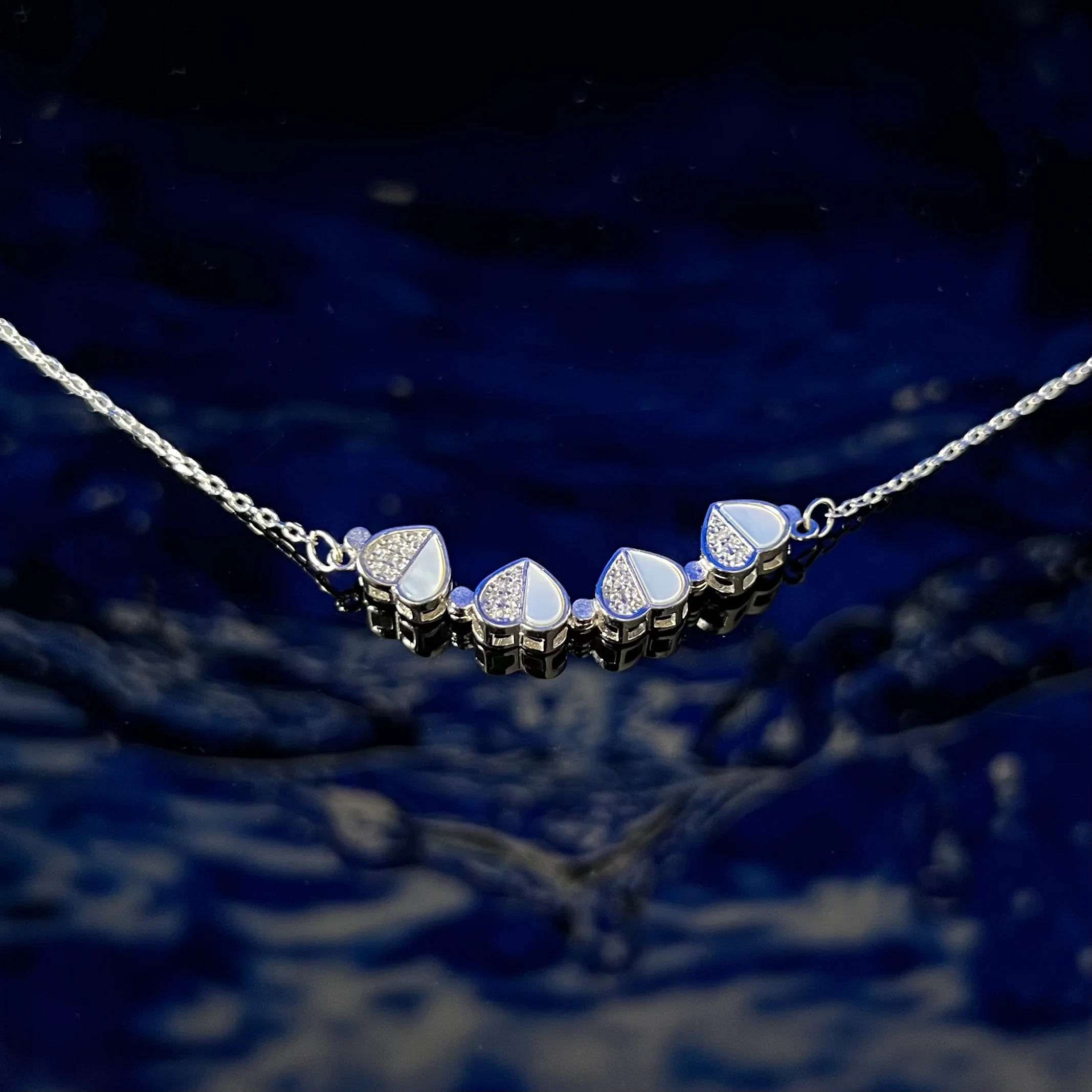 Necklace with clover & heart pendant silver-pearl (925 Silver)
