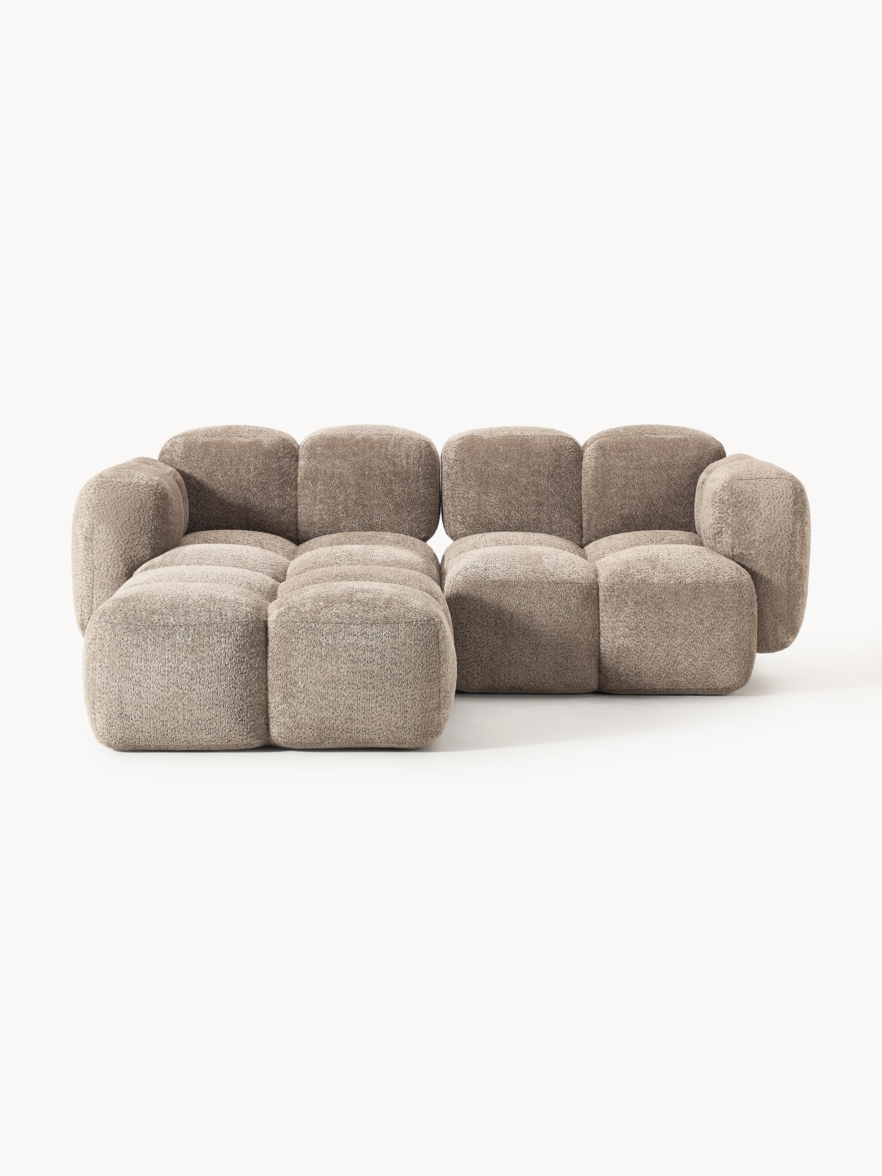 Modulares Sofa Tayla (3-Sitzer) aus Teddy-Bouclé mit Hocker (links/rechts)