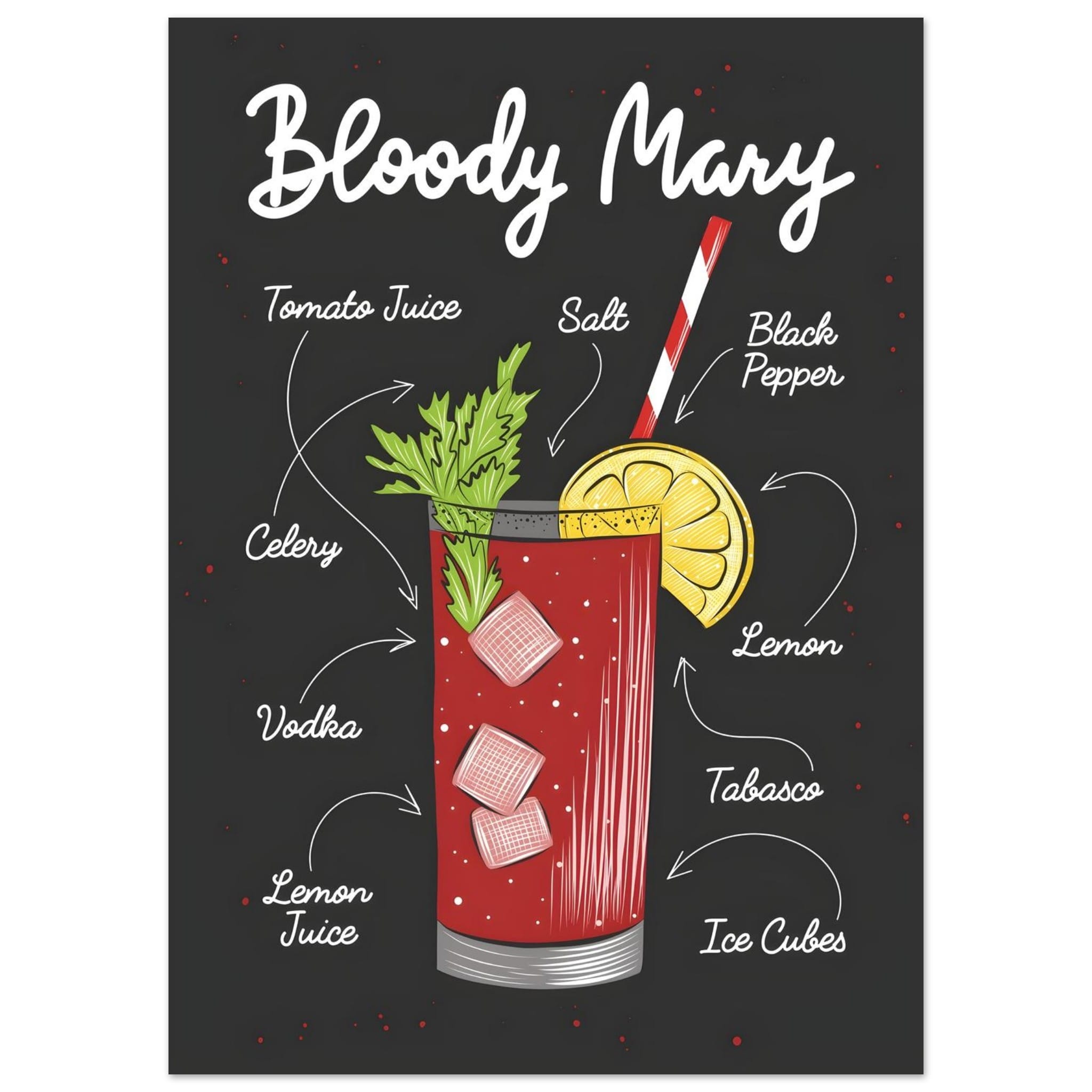 Artfulprints Bloody Mary cocktail – Illustratie  poster 50x70 cm