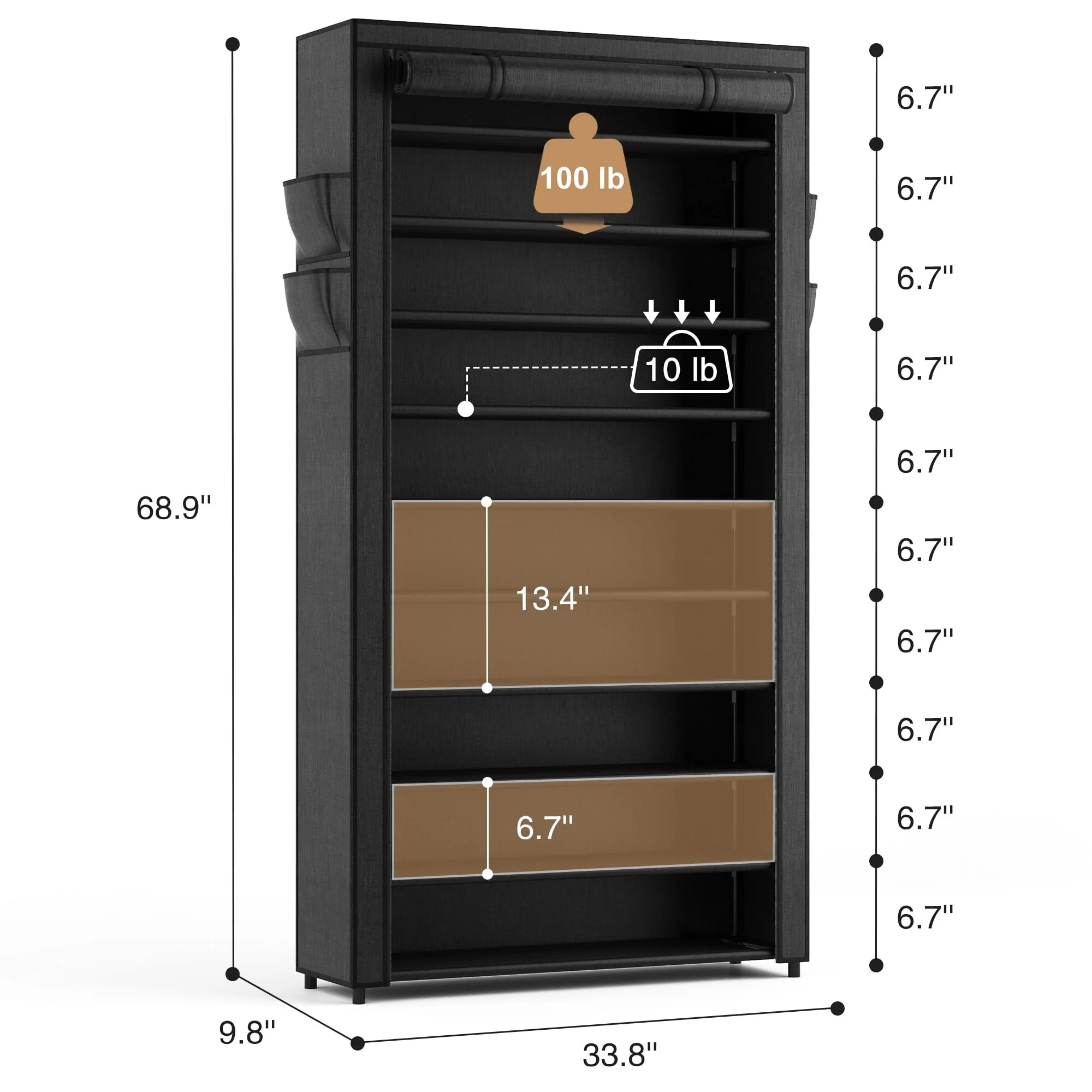 10 Tier Shoe Rack with Covers,Large Capacity Stackable Tall Shoe Shelf Storage to 50-55 Pairs Shoes & Boots Sturdy Metal