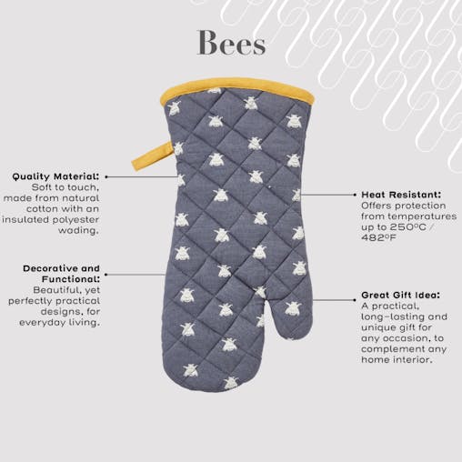 Ulster Weavers Gauntlet Oven Glove Bees Blue | 37 x 20cm