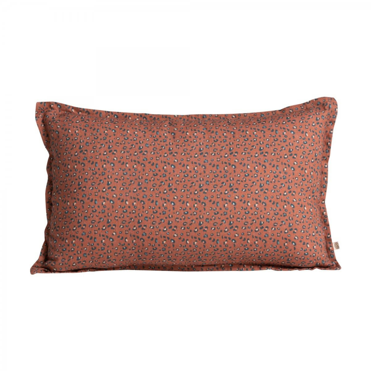 HÔTEL PARTICULIER - Coussin en lin lavé imprimé léopard rouge foncé 30x50
