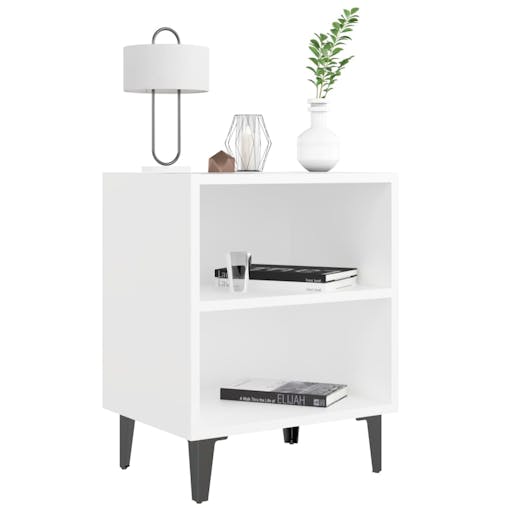NNEVL Bed Cabinets with Metal Legs 2 pcs White 40x30x50 cm