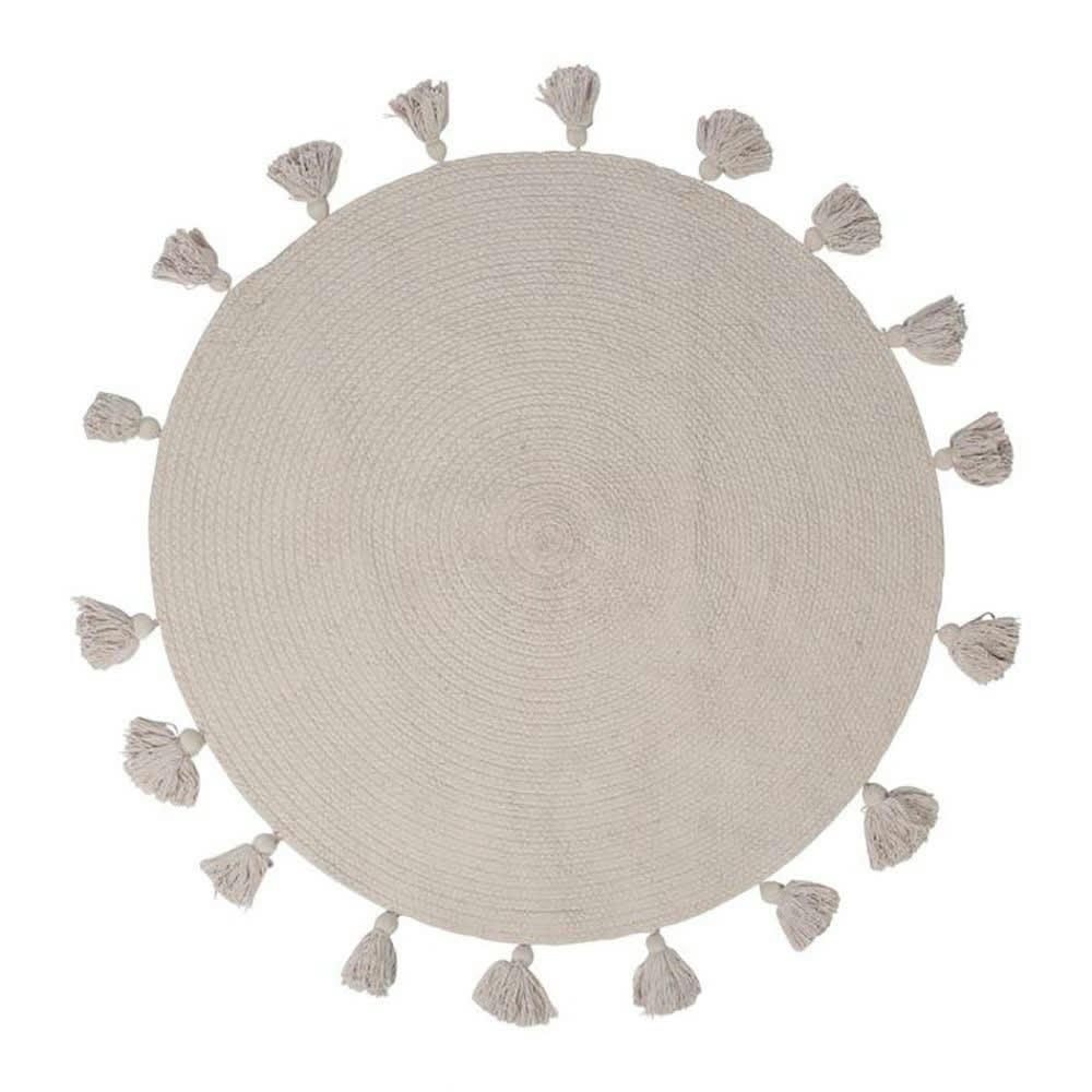 - Tapis rond pompons gris coton D90cm