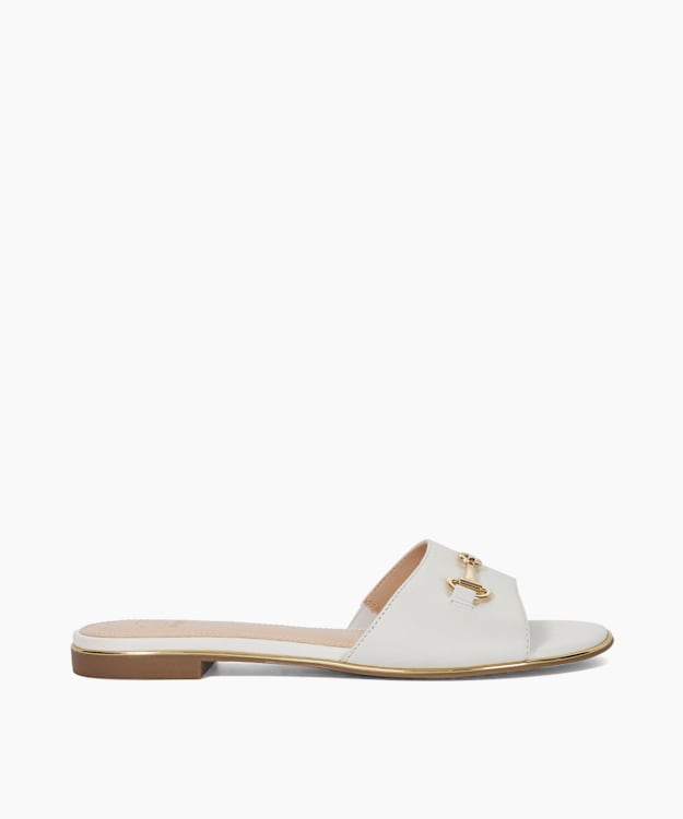 Leonies White - Flat Leather Slip-On Mule