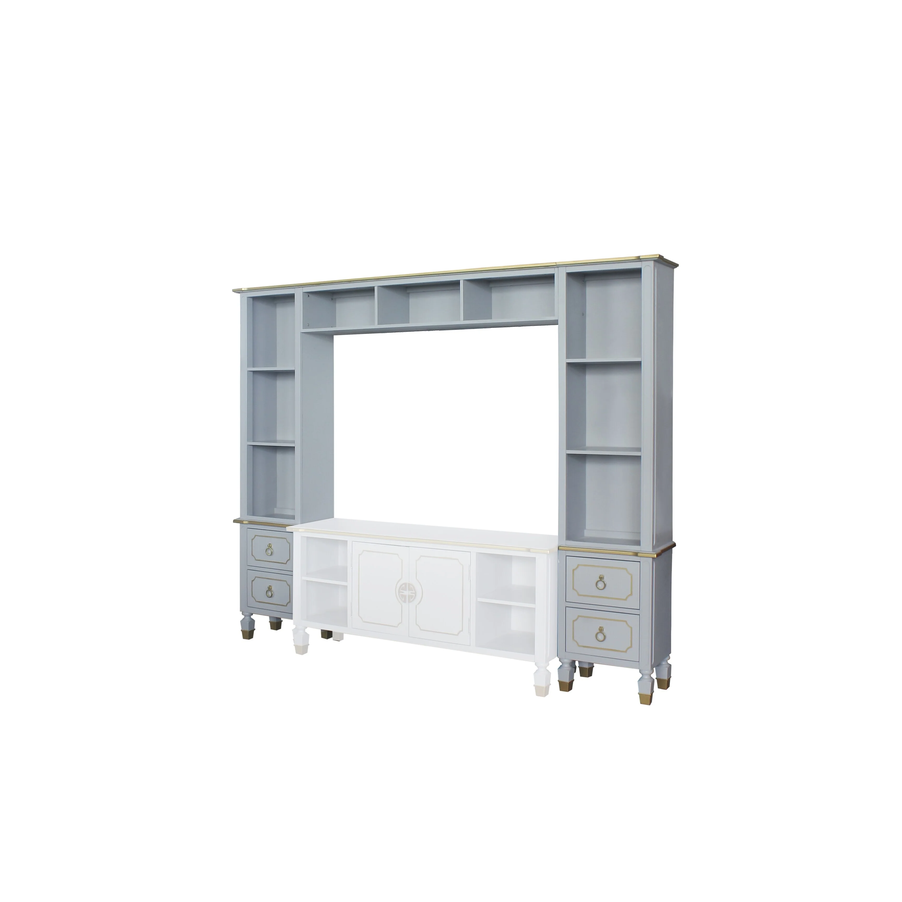 Gray 104 Entertaiment Center with 3 Open Compartments, 2 Storage Drawers and 3 Tier Shelves for TVs Up to 60