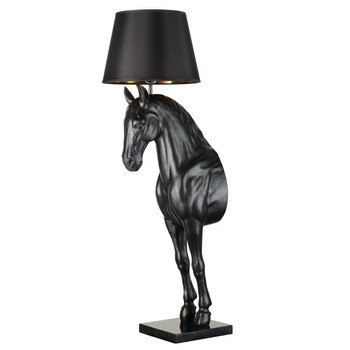 LAMPA PODŁOGOWA czarna KOŃ S awangardowa szklana