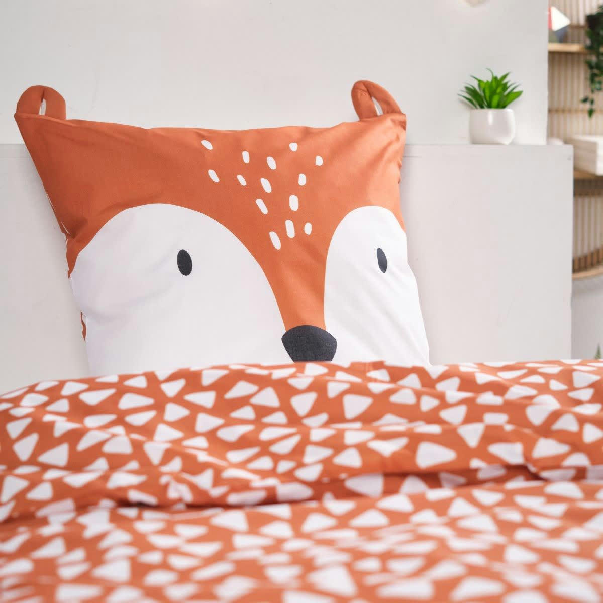 FUNNY SACHA - Parure de lit enfant imprimé en coton orange 140x200