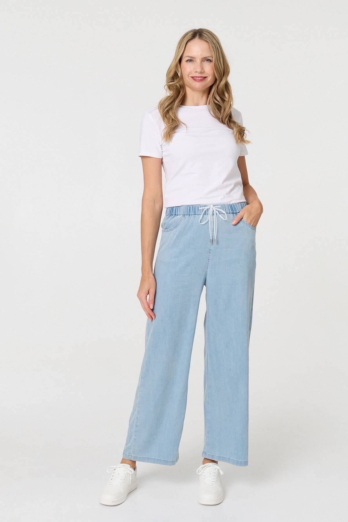 Izabel London Tie Waist Wide Leg Relaxed Trousers