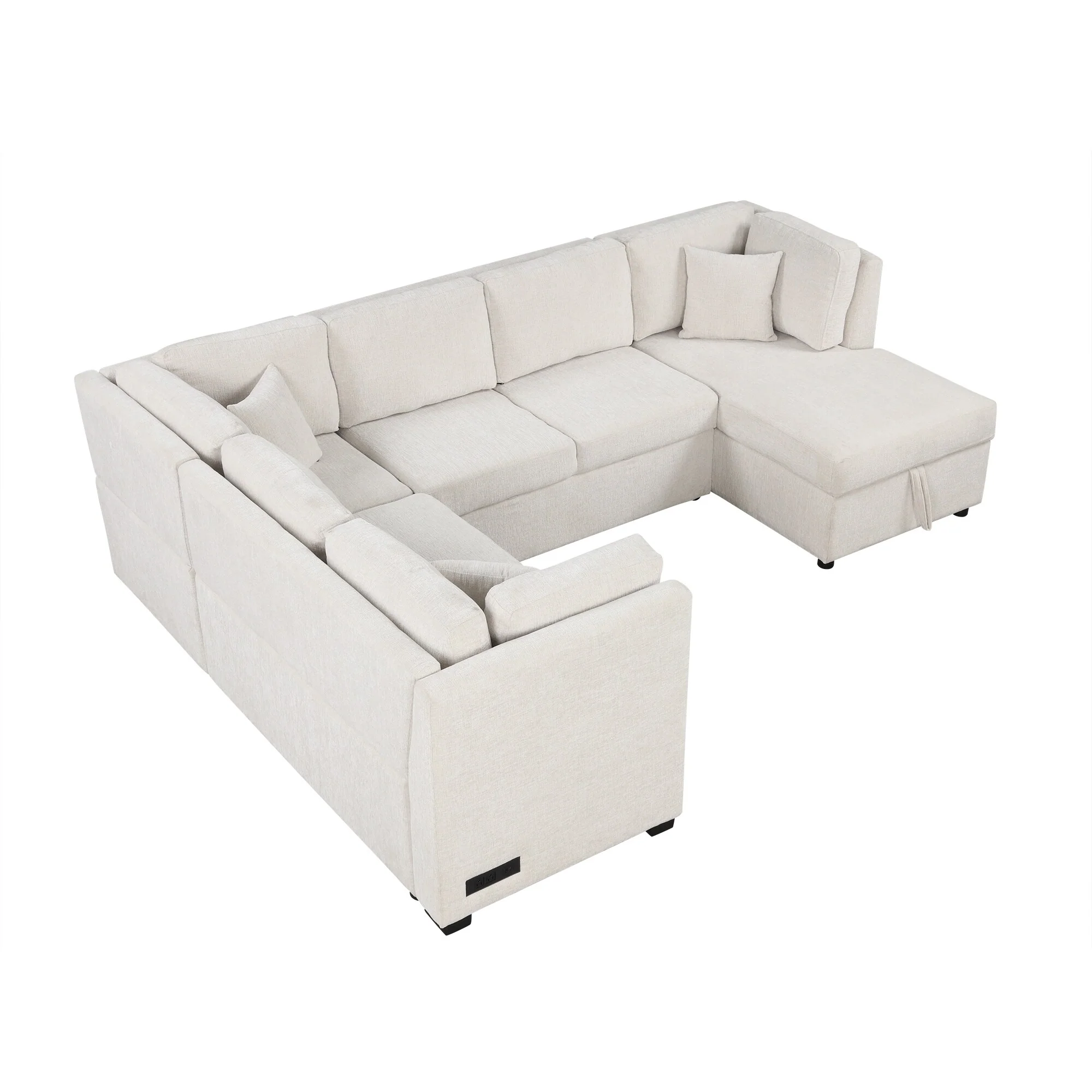 Contemporary U Shaped Sectional Sofa with Pull Out Bed and Storage Chaise for Large Living Rooms or Guest Hosting