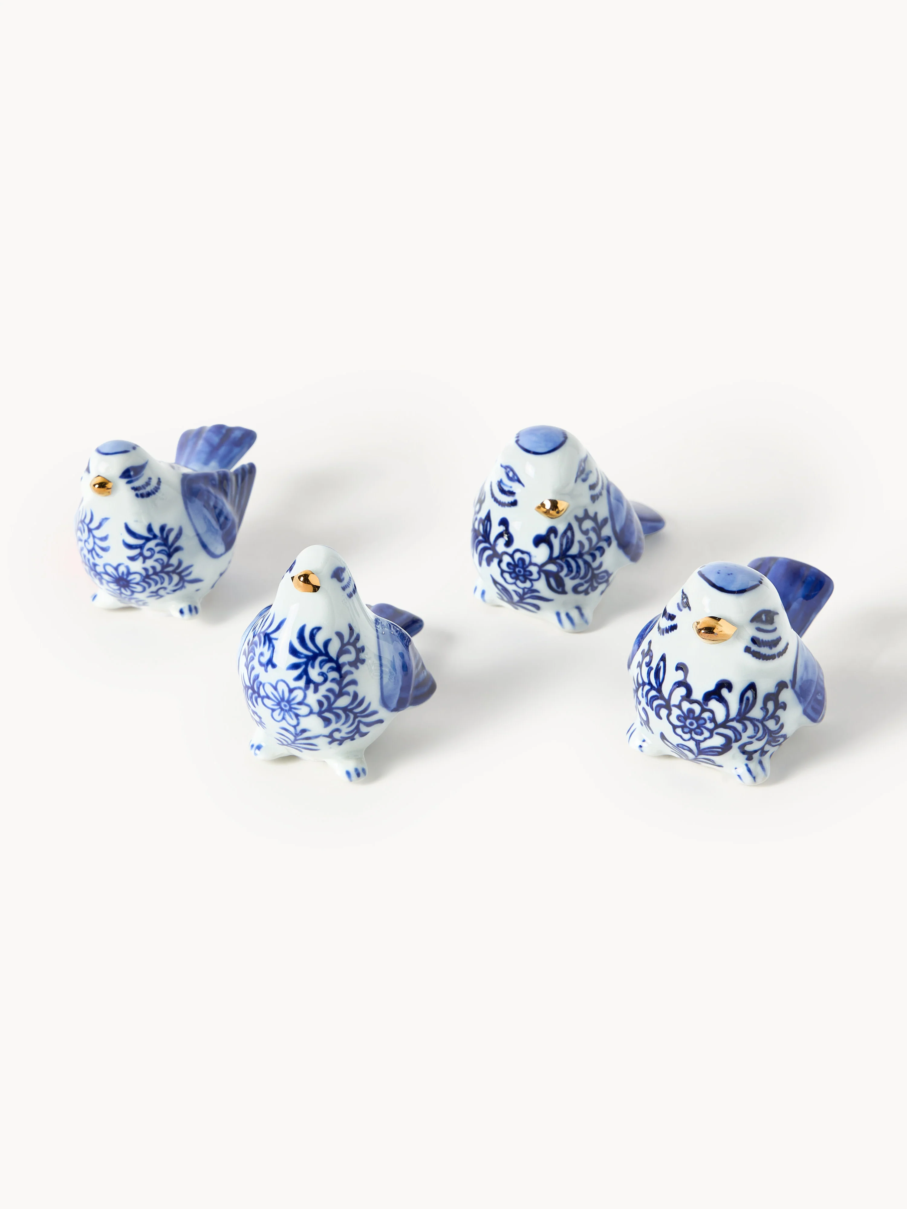 Handbemalte Deko-Objekte Blue Bird, 4er-Set