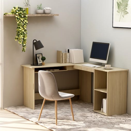 NNEVL L-Shaped Corner Desk Sonoma Oak 120x140x75 cm Chipboard